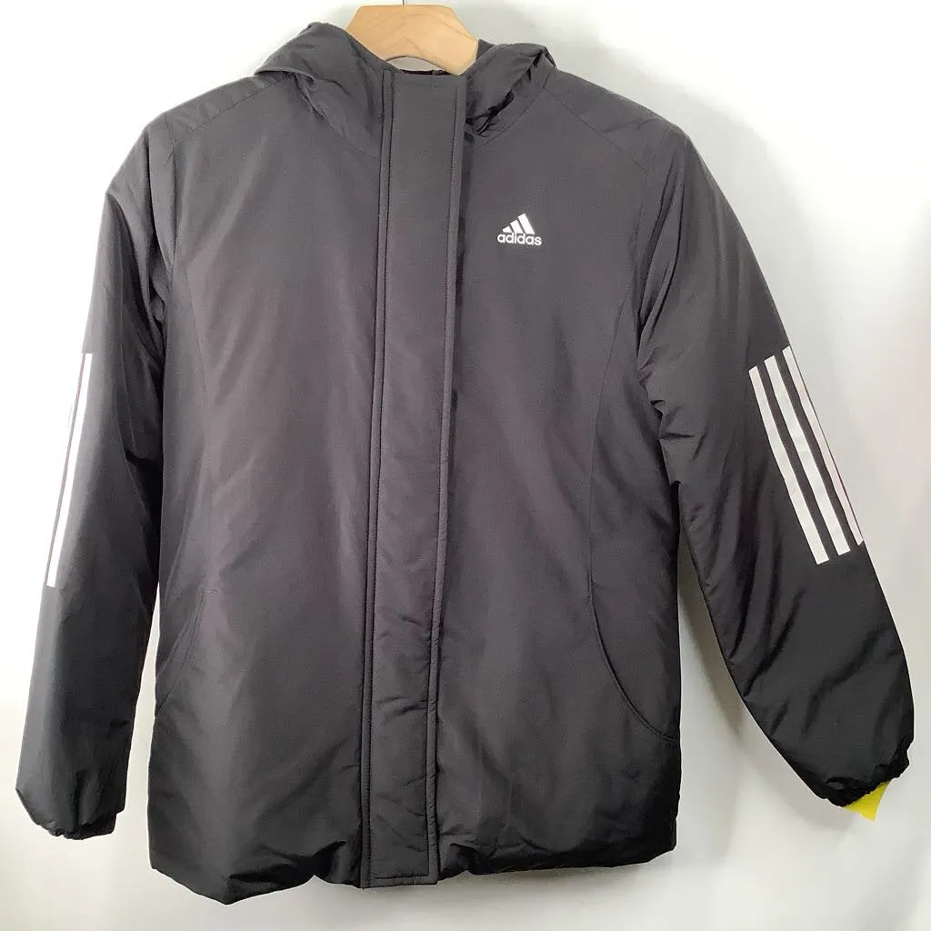 Durable Water Repellent Finish Roll Up Hood Size 14: Adidas Black Puffy Zip-Up Winter Coat