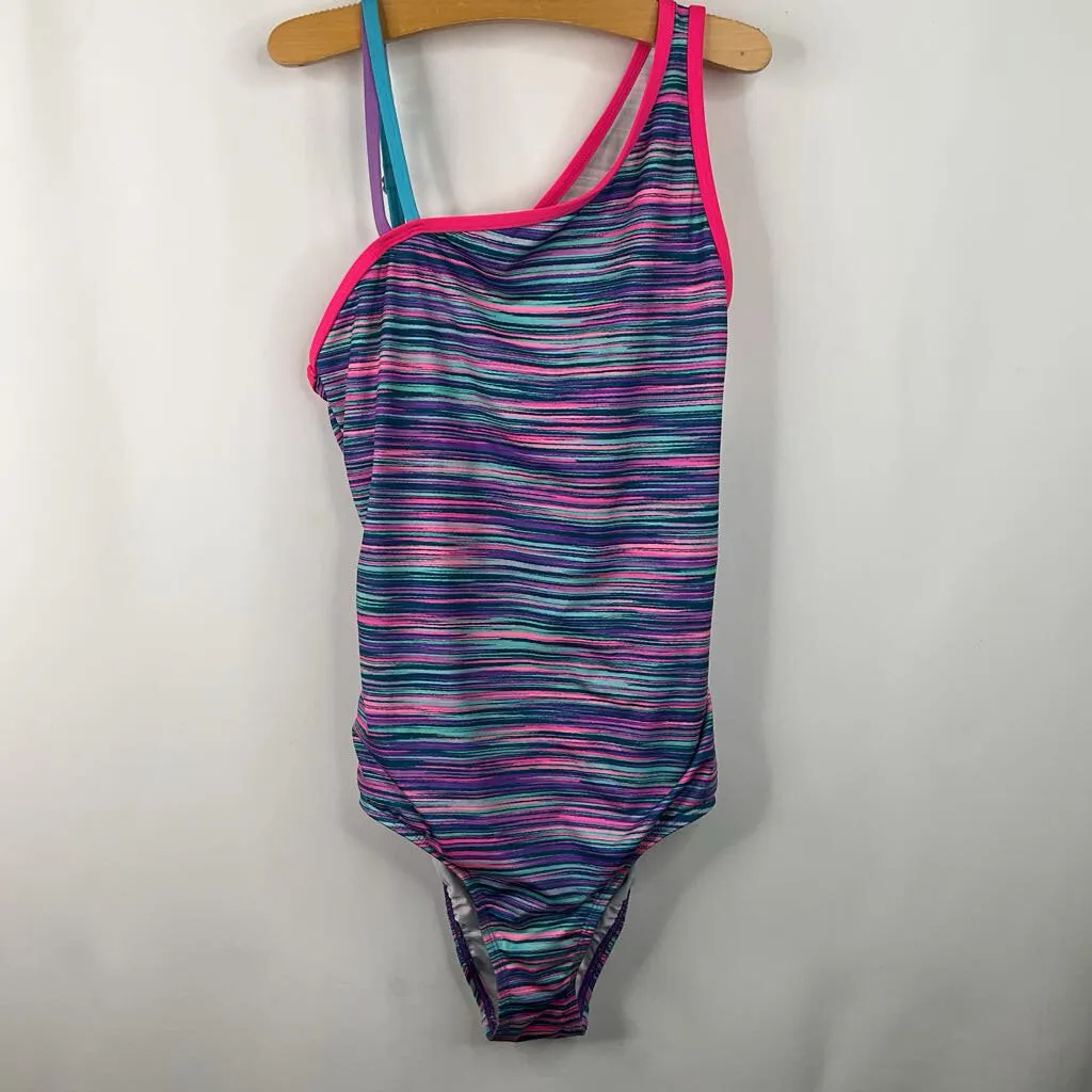 maximalist Size 14: Lands End Pink/Blue/Purple Striped 1pc Swimsuit