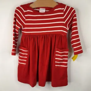 Size 18-24m (80): Hanna Andersson Red White Striped Long Sleeve Dress Bow Glow Fitted Base