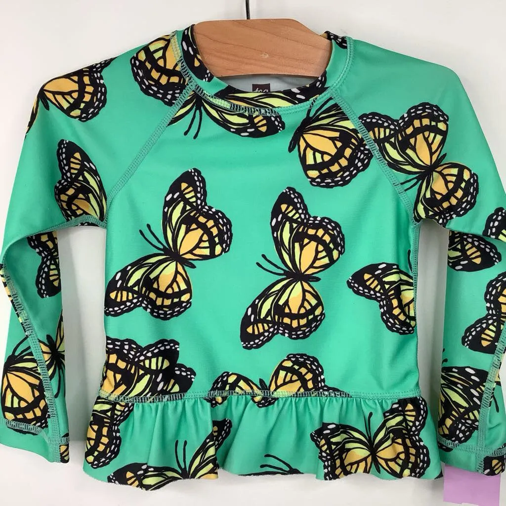 Reinforced Side Panels Size 18-24m: Tea Green Butterfly Print Long Sleeve Swim Shirt
