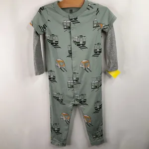 Size 18-24m: Tea Green Train Print Romper Playtime clothing Weekend wear for kids