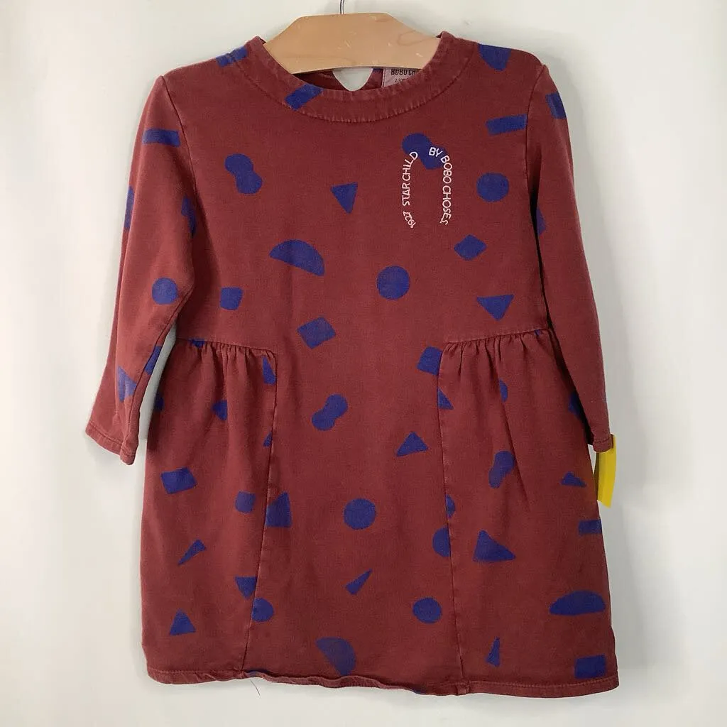 Furry Sweet Size 2-3: Bobo Choses Red/Blue Shapes Long Sleeve Dress