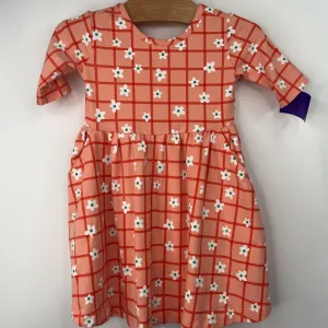 Size 2 (85): Hanna Andersson Pink/Orange Striped Floral Half Sleeve Dress Comfort Fit
