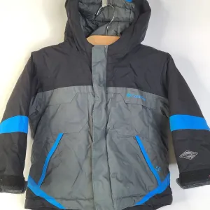 WaterRepellentFabric Cozy Fit Size 2: Columbia Black/Grey Blue Detail Omni-Heat Insulated Zip-Up Winter Coat