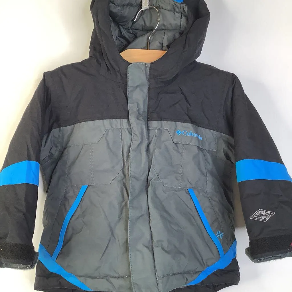 WaterRepellentFabric Cozy Fit Size 2: Columbia Black/Grey Blue Detail Omni-Heat Insulated Zip-Up Winter Coat