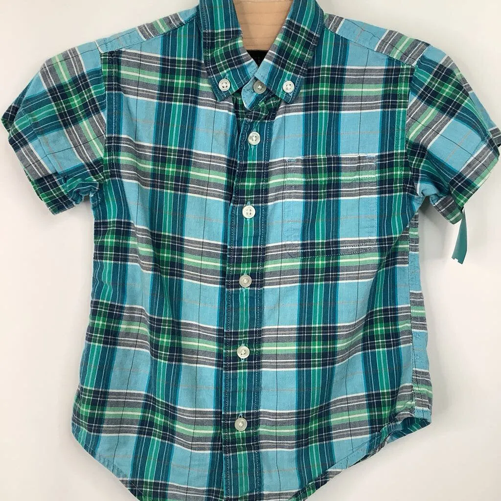 Machine washable kids' clothes Size 2: Crewcuts Blue Plaid Collared Button-Up Long Sleeve Shirt