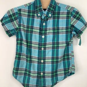 Machine washable kids' clothes Size 2: Crewcuts Blue Plaid Collared Button-Up Long Sleeve Shirt