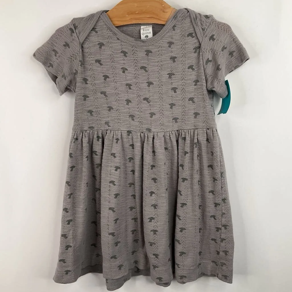 Checked Large Size 2: Kate Quinn Grey/Green Mushrooms Eyelet Short Sleeve Dress