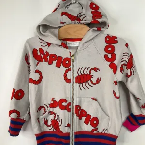 Size 2: Mini Rodini Grey/Red Scorpio Zip Up Hooded Jacket country Boys' fashion items