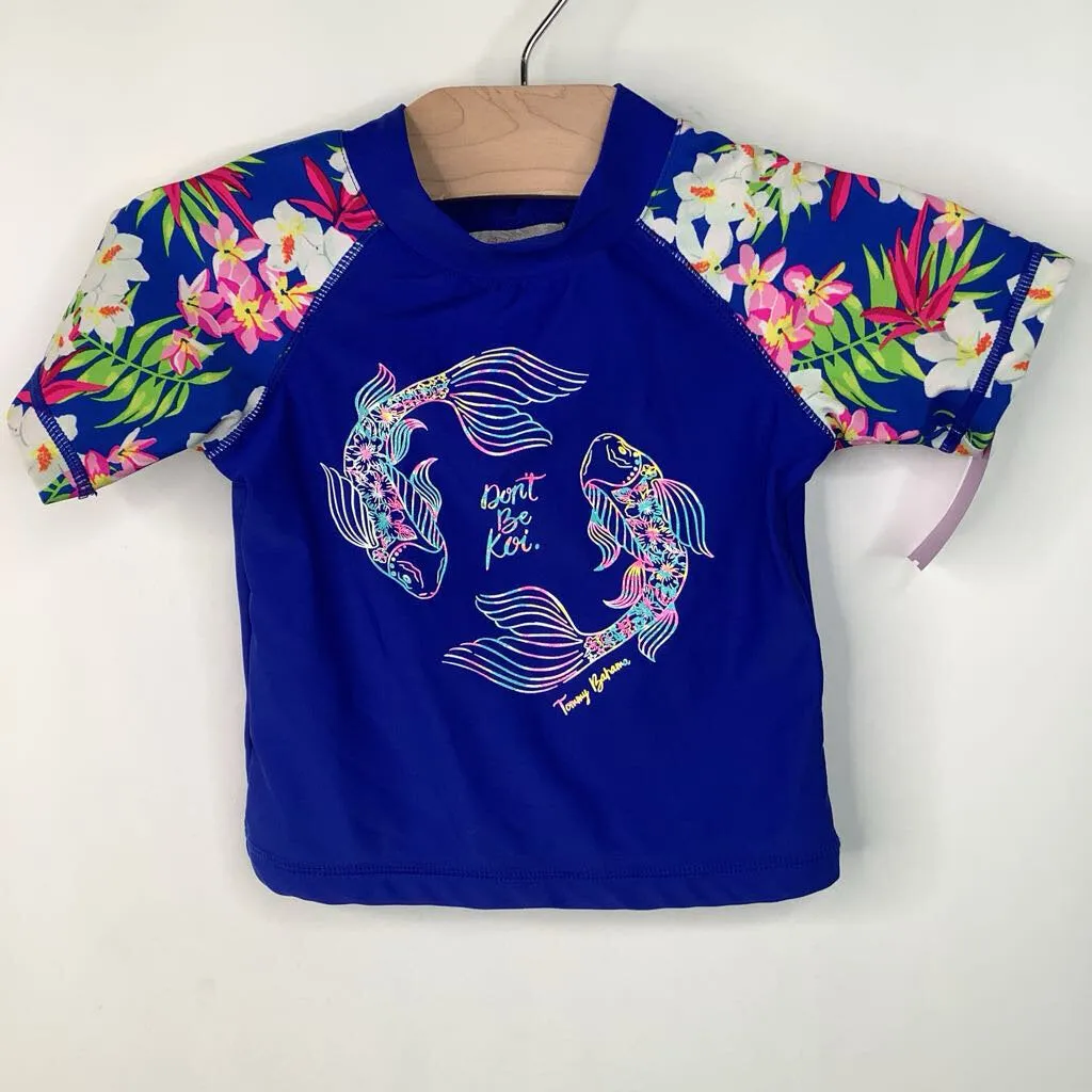 Size 2: Tommy Bahama Blue/Colorful "Don't Be Koi" Mermaids Short Sleeve Swim Shirt Adjustable Christmas outfits for children