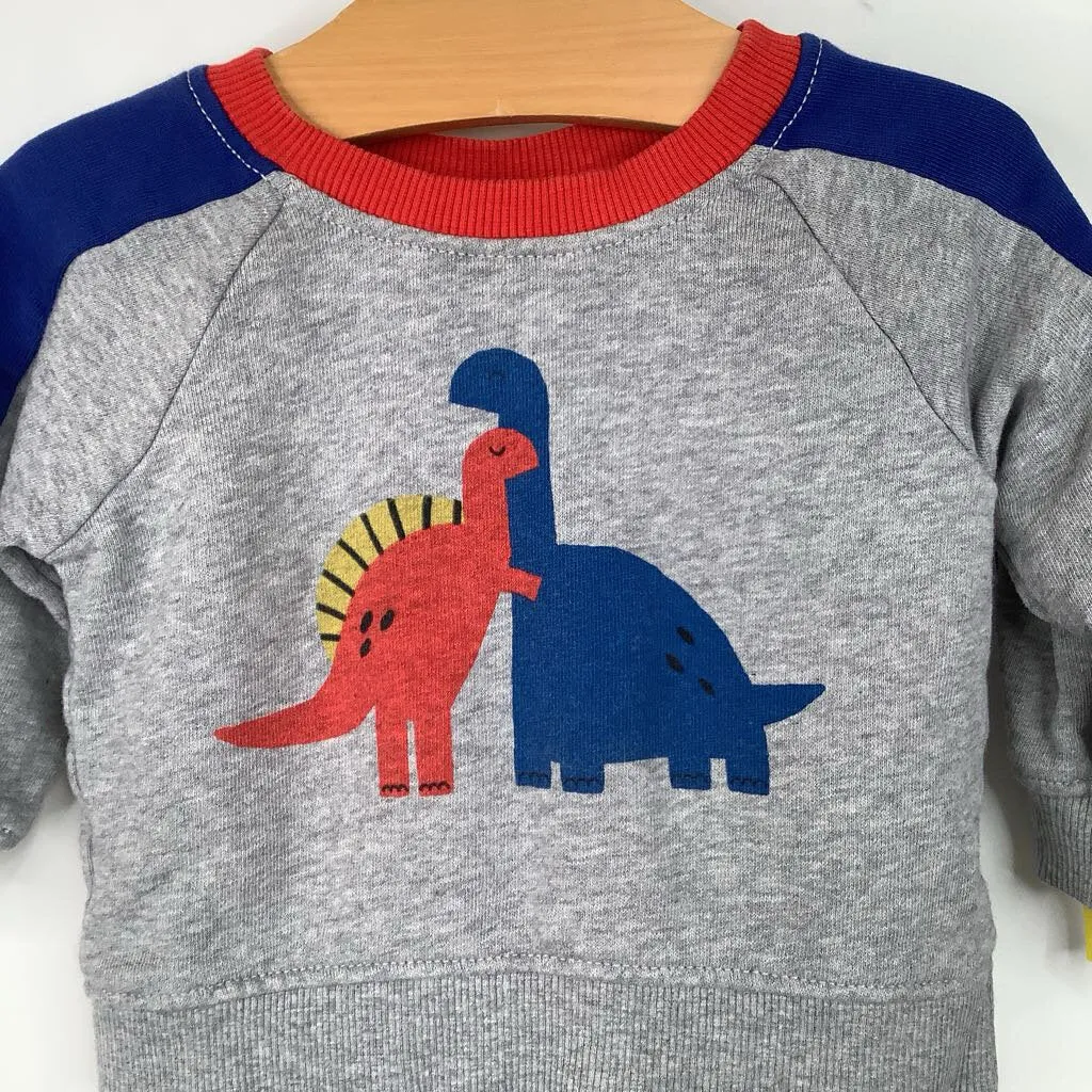 Size 3-6m (60): Hanna Andersson Grey/Multi Dinosaur 2pc Cozy Sweat Set Plaid country