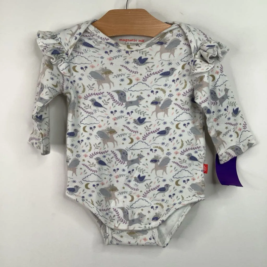 Size 3-6m: Magnetic Me White/Blue Forest Animals Long Sleeve Onesie Plus - size Basketball wear for kids