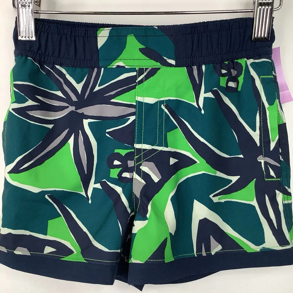 Size 3: Columbia Blue/Green Abstract Patterned Swim Shorts Unisex Design Cushioned Underwire Support