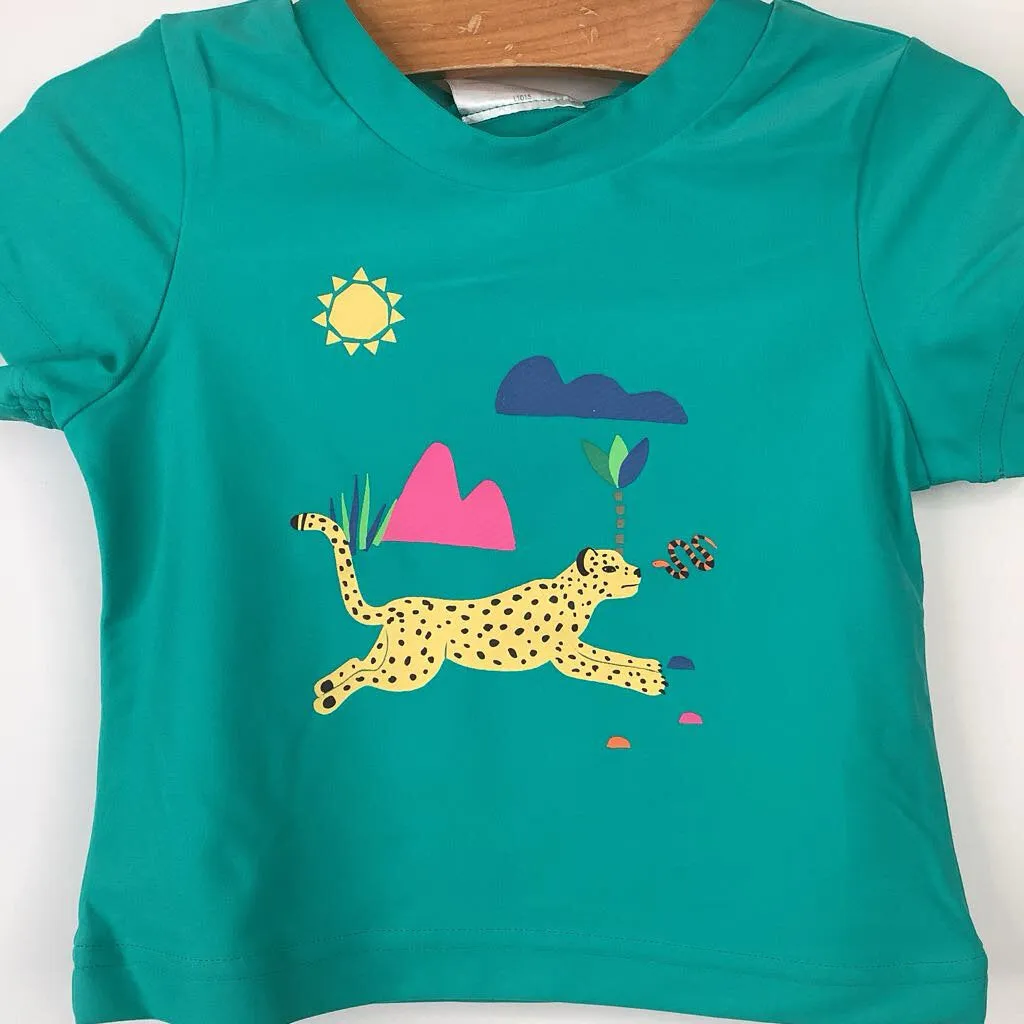 Latest Size 4 (100): Hanna Andersson Blue Leopard Print Swim T-Shirt-NEW W/Tag