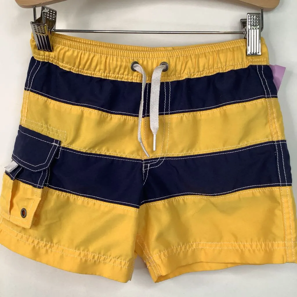 packable Size 4 (100): Hanna Andersson Blue/Yellow Striped Swim Trunks