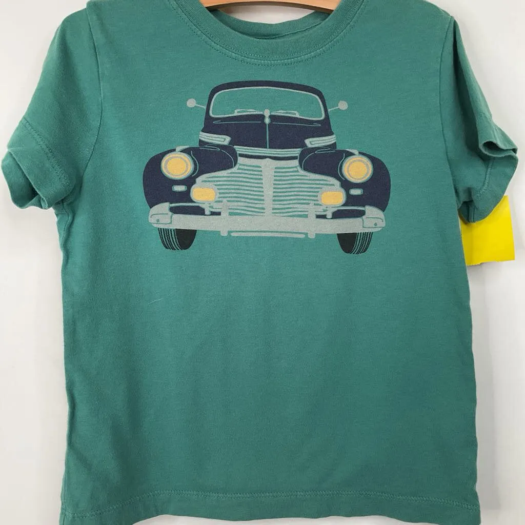 Size 4 (100): Hanna Andersson Green/Blue Car T-Shirt Moisture Management Fabric Elastic Fit