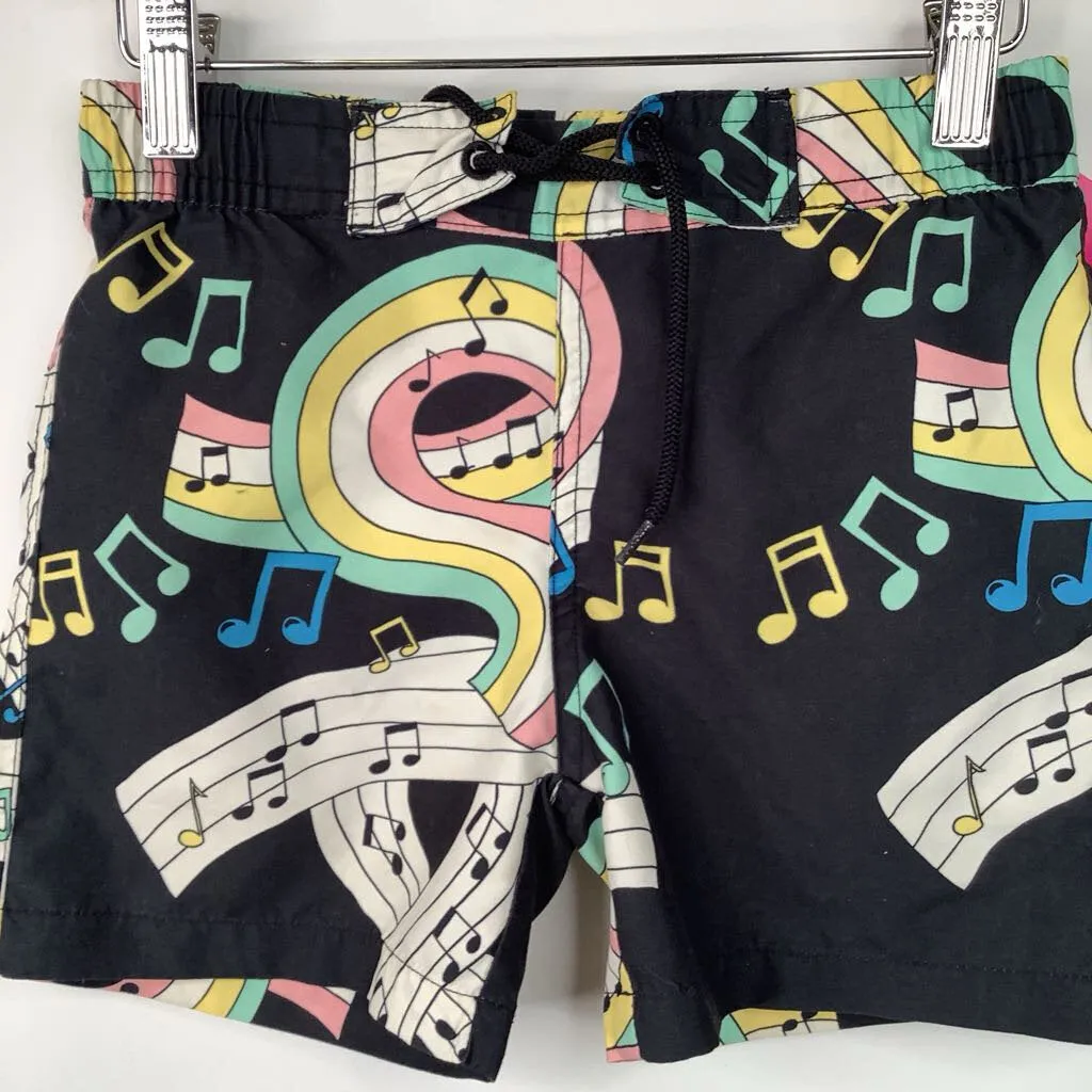 Size 4-5 (104/110): Mini Rodini Black/Colorful Musical Swim Trunks High Coverage Back Panels Sunshine Style