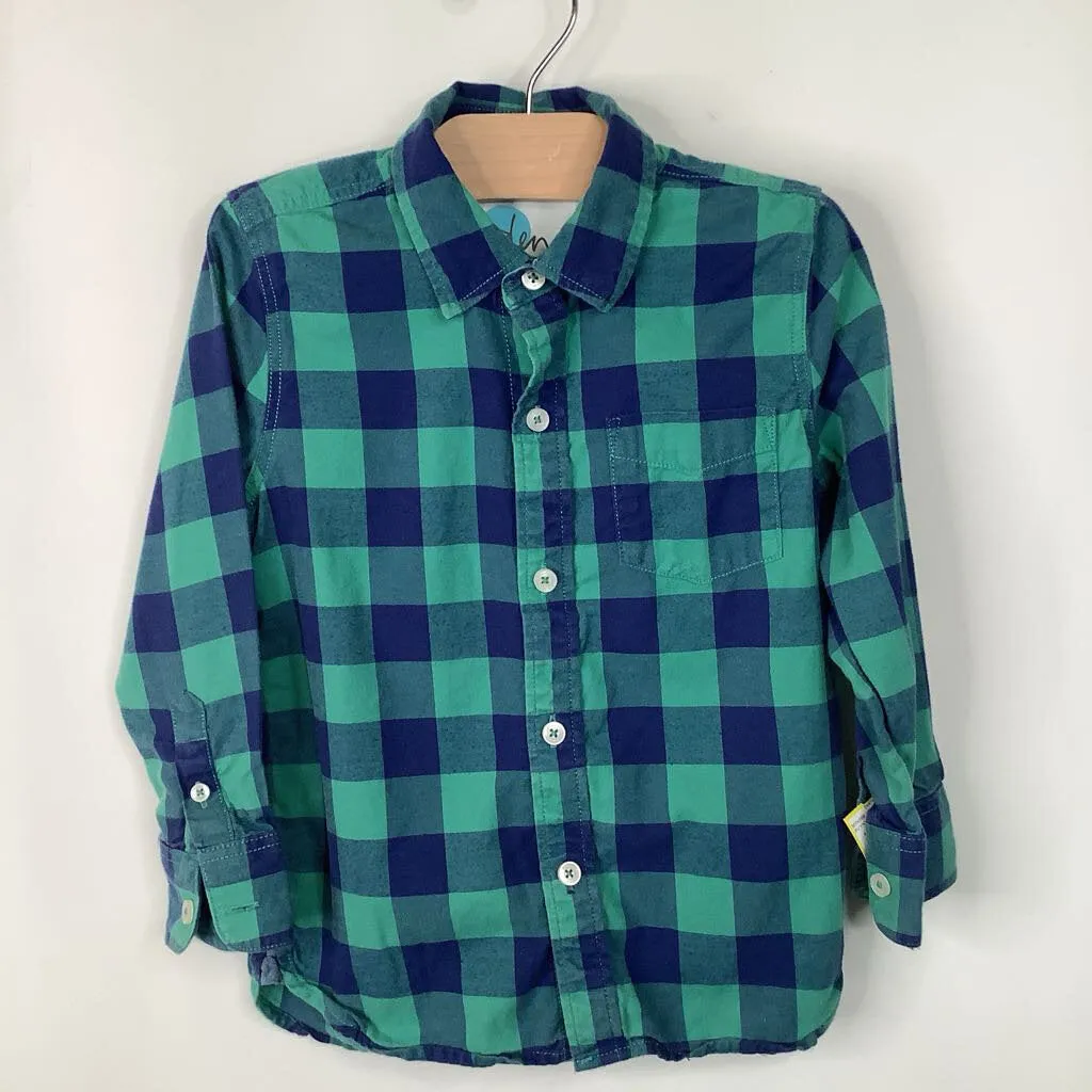 Rugged Swimwear for kids Size 4-5: Boden Blue/Green Checkered Collared Button-Up Long Sleeve Shirt