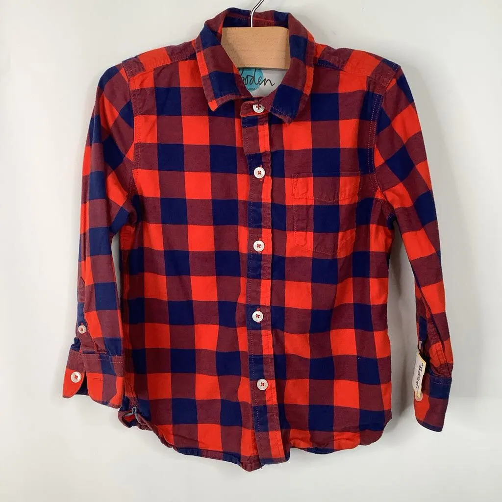 Minimalistic Wear Size 4-5: Boden Orange/Blue Checkered Collared Button-Up Long Sleeve Shirt