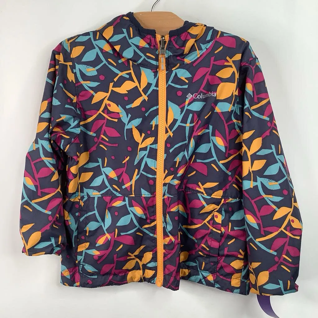 Size 4-5: Columbia Blue/Orange/Pink Leaves Reversible Coat Thermal Regulation System Tagless Neckline Design