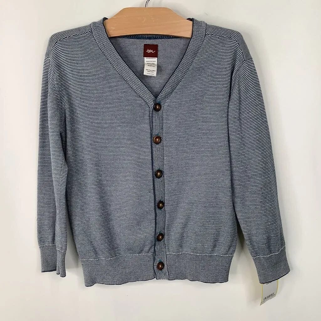 Everyday Comfort Modern Knit Size 4-5: Tea Blue Striped Button-Up Cardigan