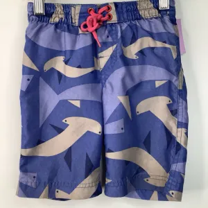 Adjustable Strap Tension Size 4: Tea Blue Shark Print Swim Trunks