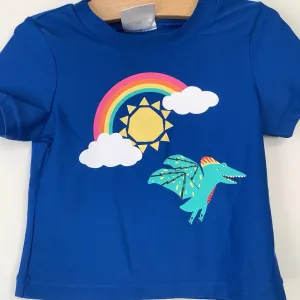 Size 5 (110): Hanna Andersson Blue Rainbow Dinosaur Swim T-Shirt -NEW W/Tag Anti Bacterial Lining
