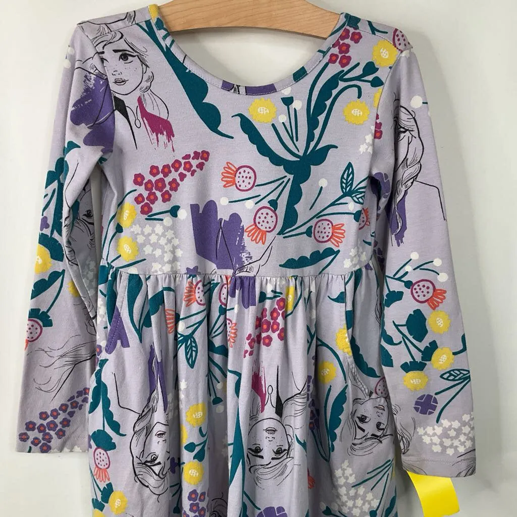 Size 5 (110): Hanna Andersson Purple Frozen Print Long Sleeve Dress Functional Corduroy clothes for kids