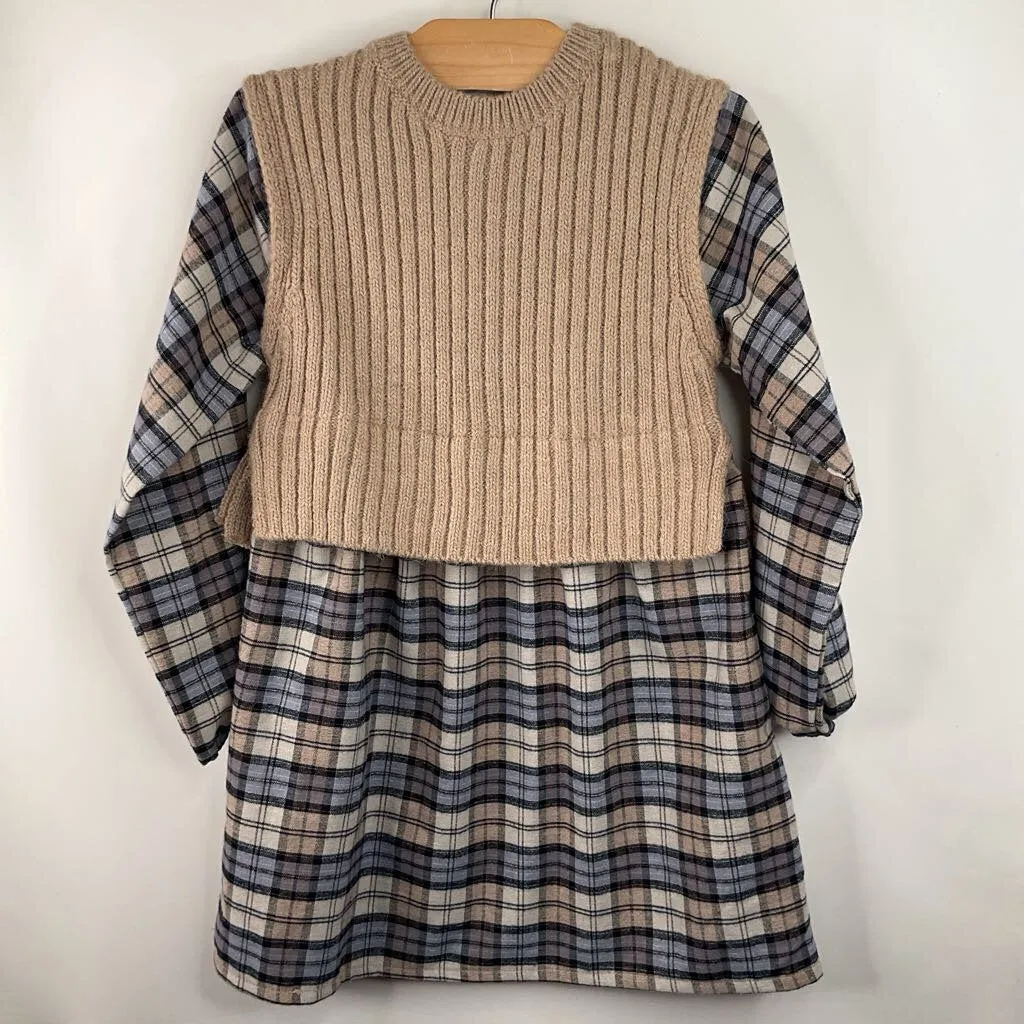 Occasion Ready Trend Focused Size 5-6: Zara Tan/Blue Checkered Sweater Vest Dress-NEW W/Tag