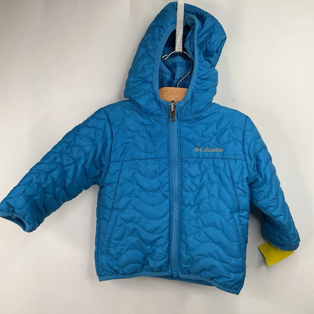 HoodedStyle Size 6-12m: Columbia Blue Quilted/Fleece Reversible Coat