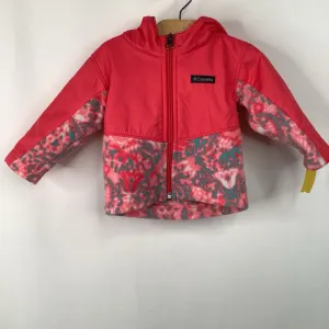 Size 6-12m: Columbia Pink/Blue Fleece Lined Coat RibbedKnitCollar Tear Resistant