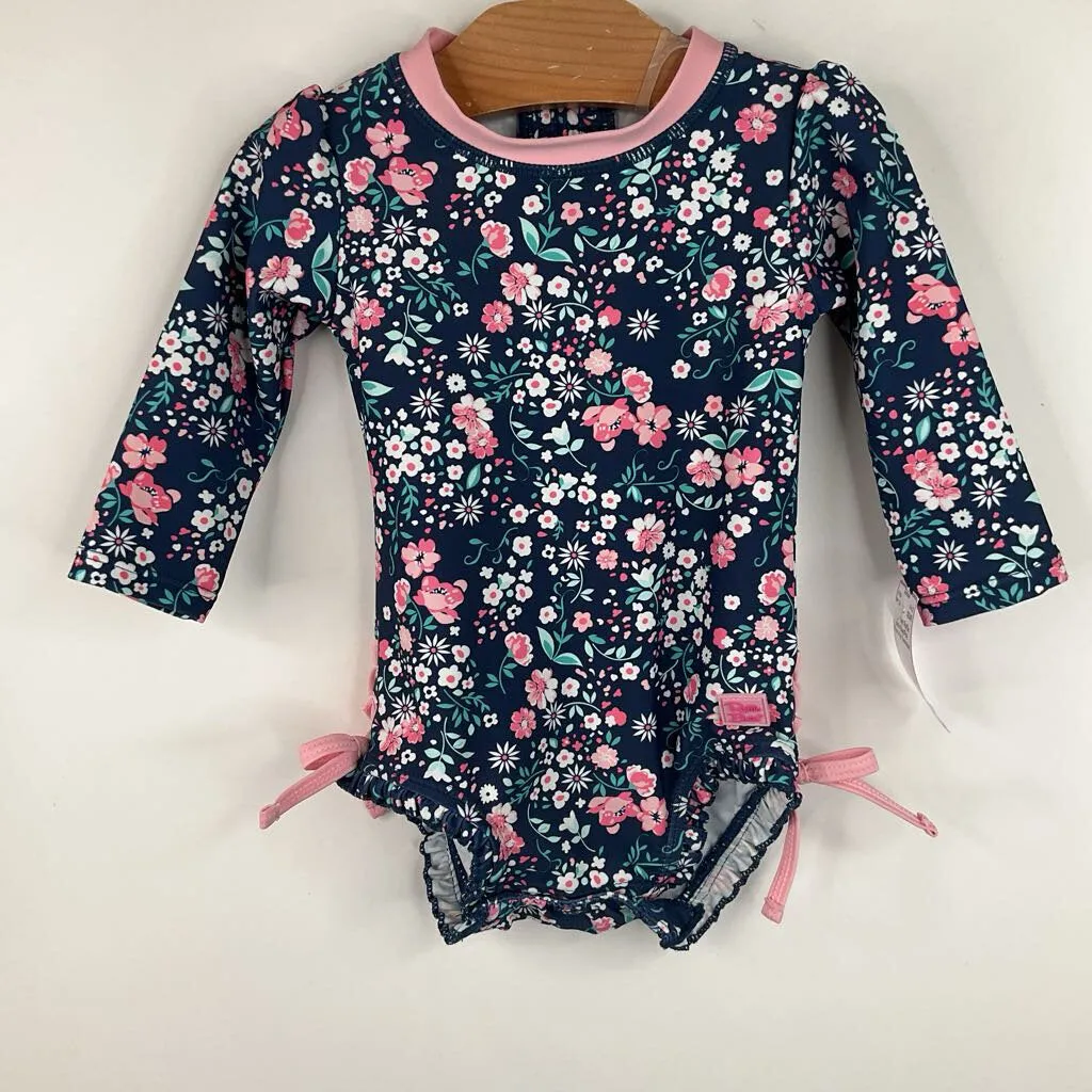 Size 6-12m: Ruffle Butts Blue/Pink Floral 1pc Swimsuit Poolside Vibes