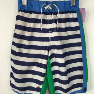 Size 6-7 (120): Hanna Andersson Blue/Green Striped Drawstring Swim Trunks Must-have