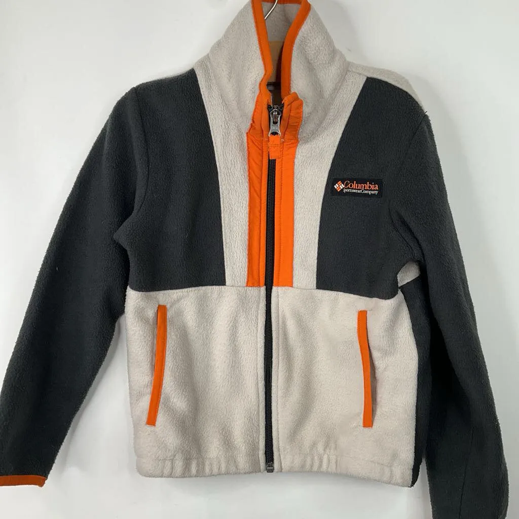 Long Sleeve Waterproof Stitch Details Size 6-7: Columbia Grey/Orange/Creme Zip-Up Fleece Coat