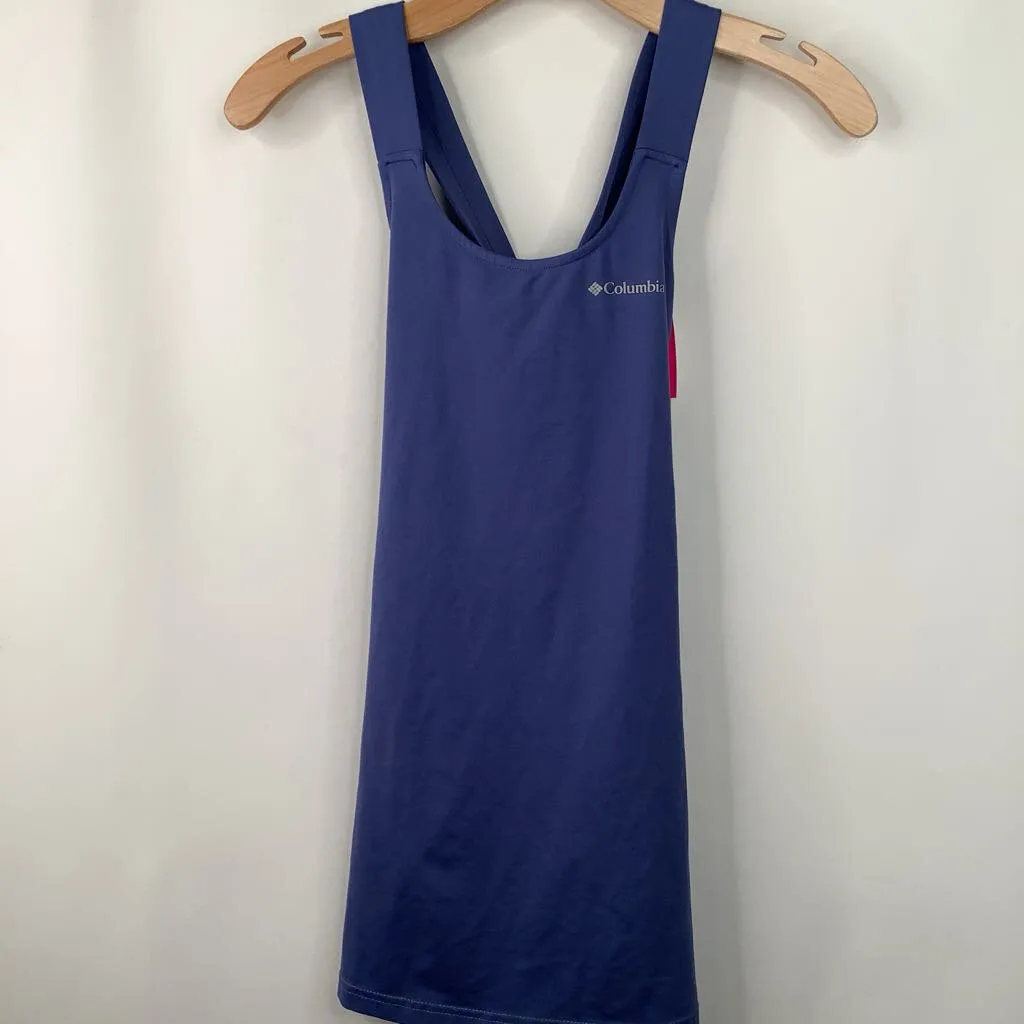 Size 7-8: Columbia Blue Tank 1pc Swim Dress Aerodynamic Contour Panels Water Ready