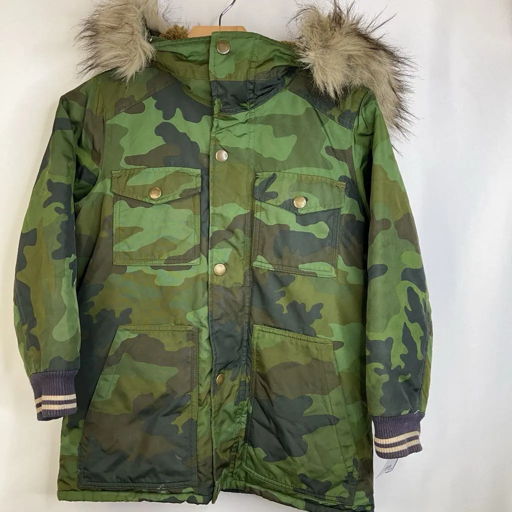 Size 8: Crewcuts Green Camo Fleece Lined Faux Fur Winter Coat Water Resistant Waterproof Coating