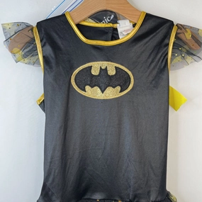 Size 10-12: Rubies DC Black & Yellow Gold Bat Girl Tulle Skirt Tank Dress w/ Cap & Mask