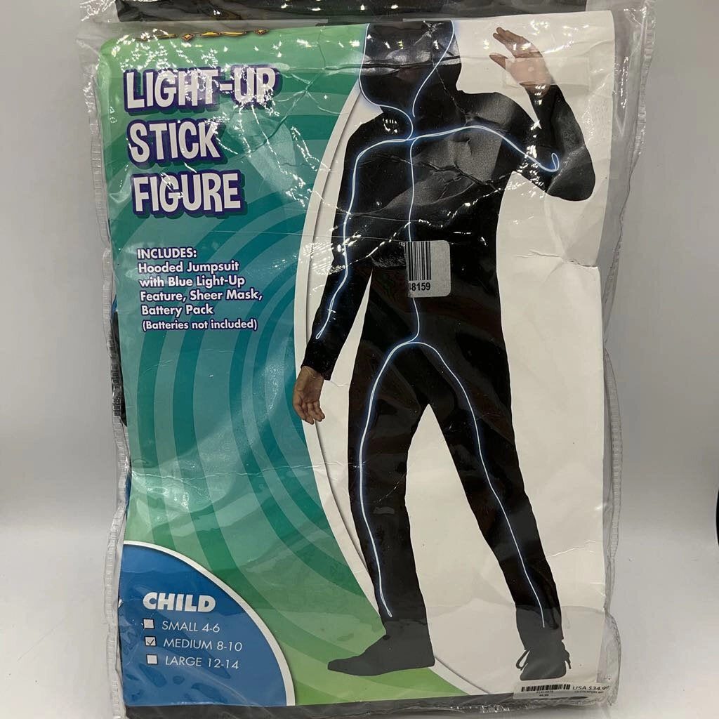 Size 8-10: Light Up Stick Figure Includes Hooded Jumpsuit with Blue Light Up