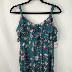 Size S: Old Navy Teal Floral Print Tank Over The Shoulder Dress-NEW W/Tag birth plan outdoor maternity