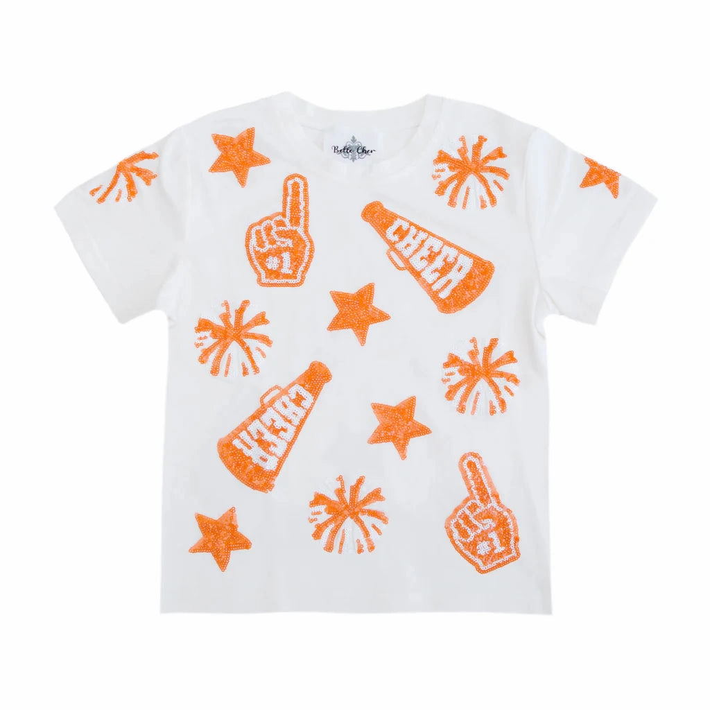 Boss Vibe Orange And White Sequin Cheer Shirt