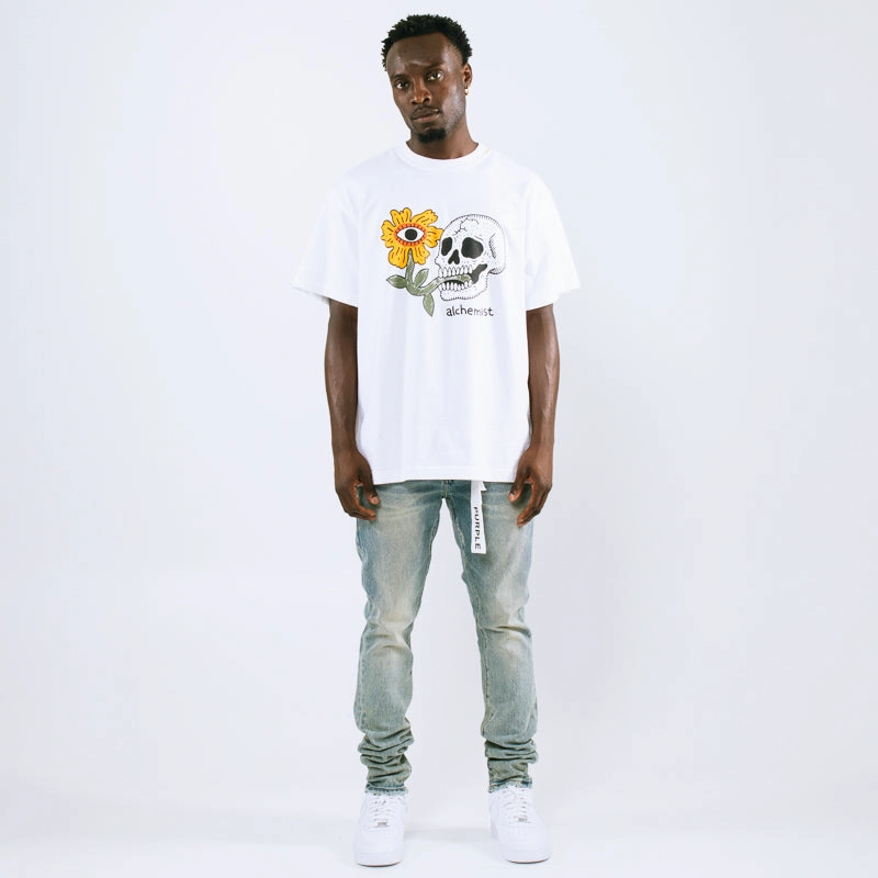 Alchemist Floral Skull Tee - White StretchFabric Light Stretch