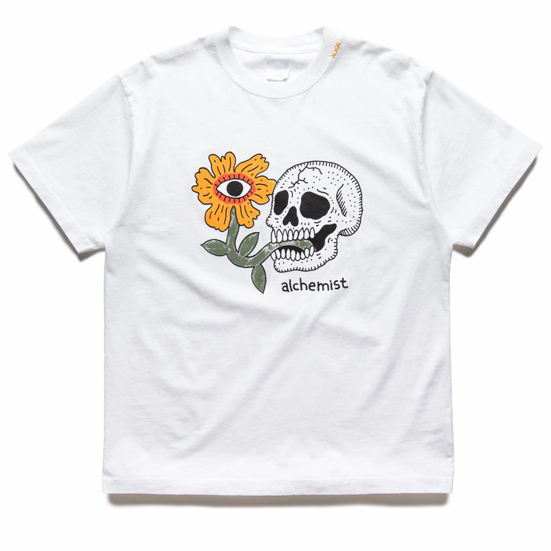 Classic Fit Flexible Shoulder Seams Alchemist Floral Skull Tee - White