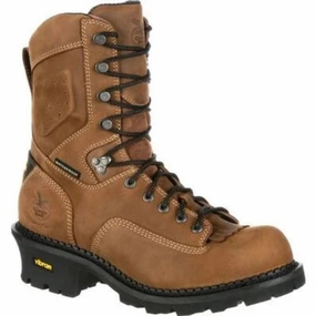Indie Core couple wear Georgia Boot Comfort Core Logger Men's Work Boots Gb00097 In Brown