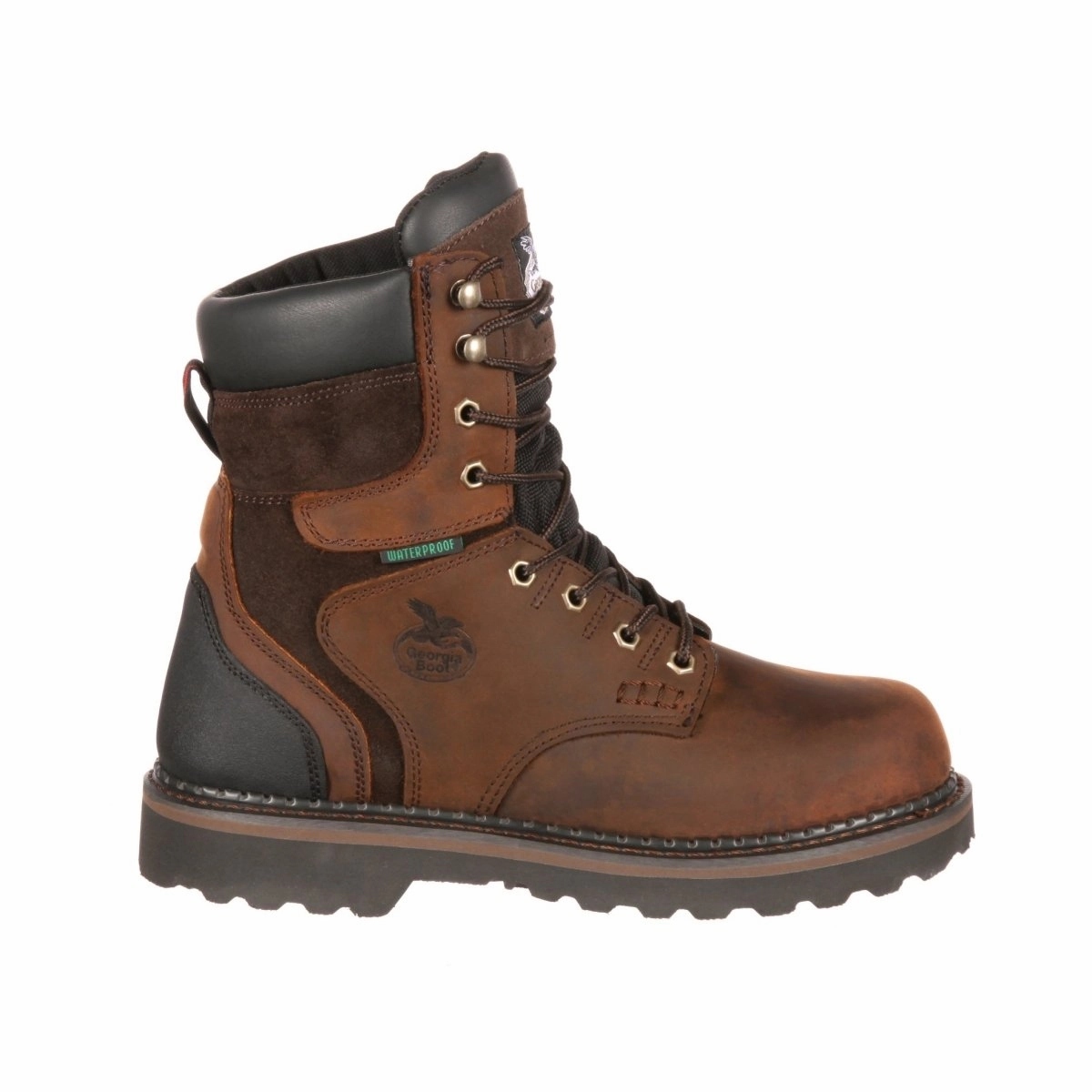 Georgia Boot Brookville Men's Waterproof Work Boots G9134 In Brown Thermal Core Mountain Hike Gold Shine