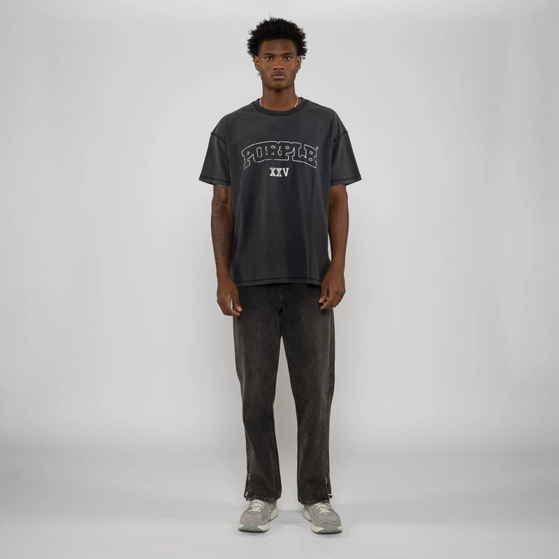 Purple Brand Arched Wordmark Tee - Black Zen Glow