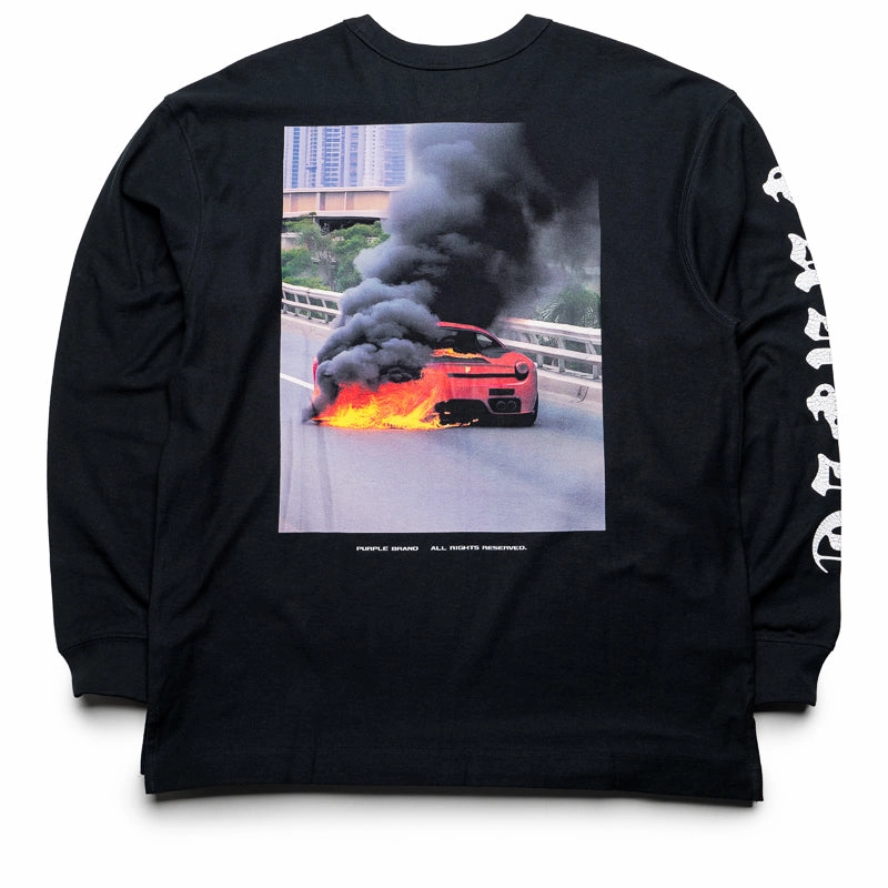 Purple Brand Textured Jersey L/S Tee - Black Regular Fit