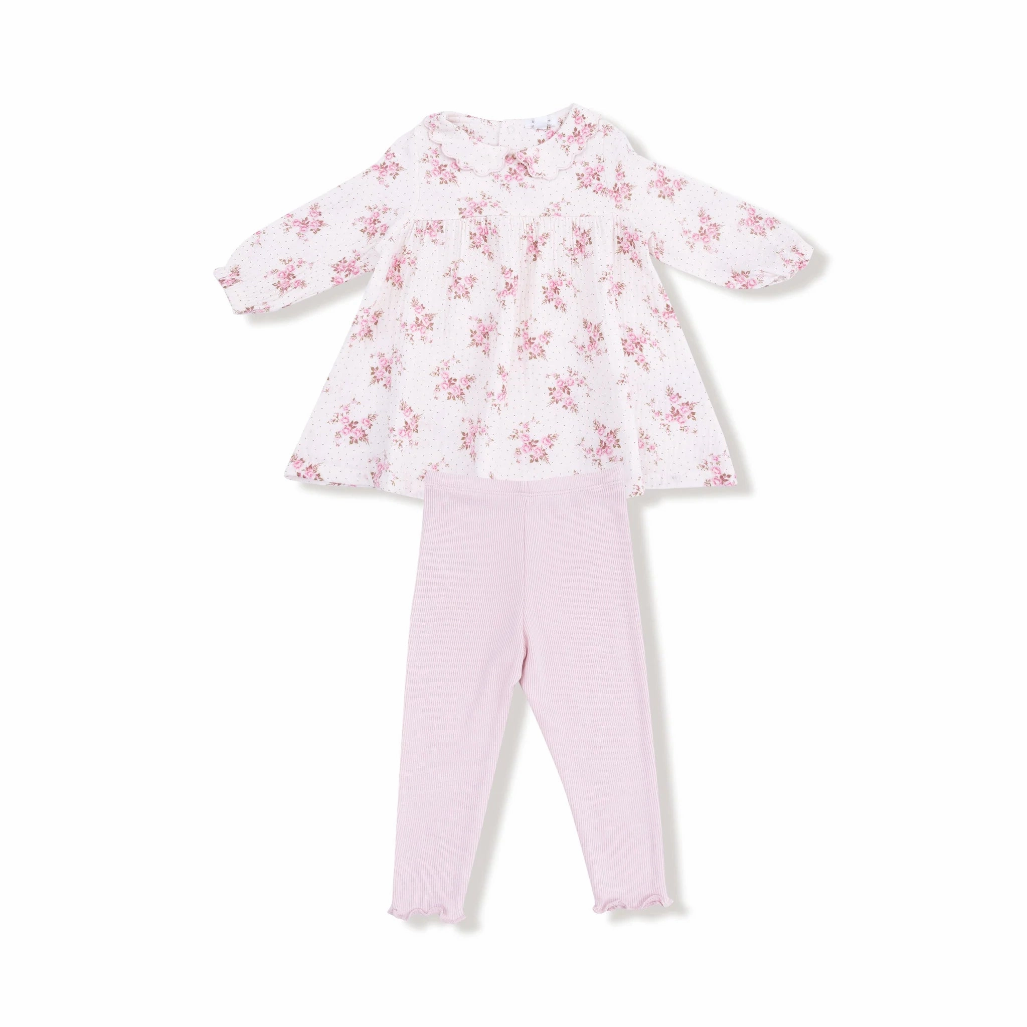 Belle Rosette Dot Long Sleeve Petal Collar Dress   Legging Flight Fit BreathableMesh