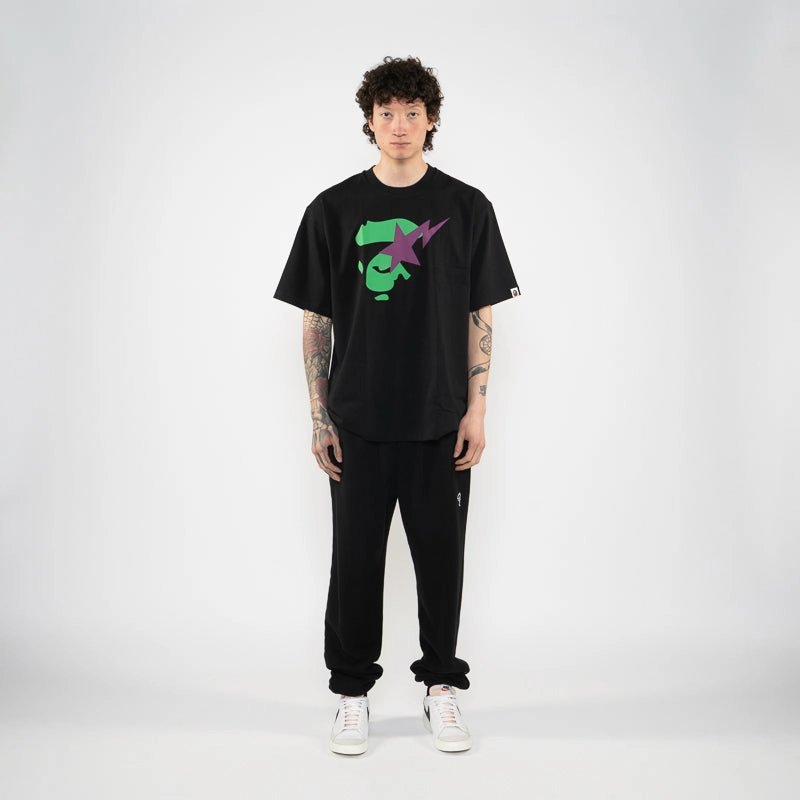 A Bathing Ape by Politics Sta Ape Face Tee - Black Zen Glow Sporty Look