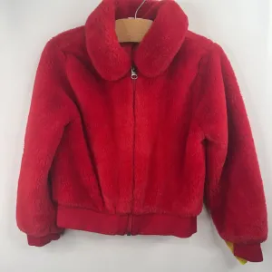 Size 5 (110): Hanna Andersson Red Fuzzy Collared Zip-Up Coat Headphone Hole Balanced Insulation