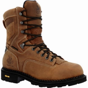 All Weather Rough Terrain Georgia Boot Comfort Core Low Heel Logger Men's Composite Toe Waterproof Logger Work Boots Gb00123 In Brown